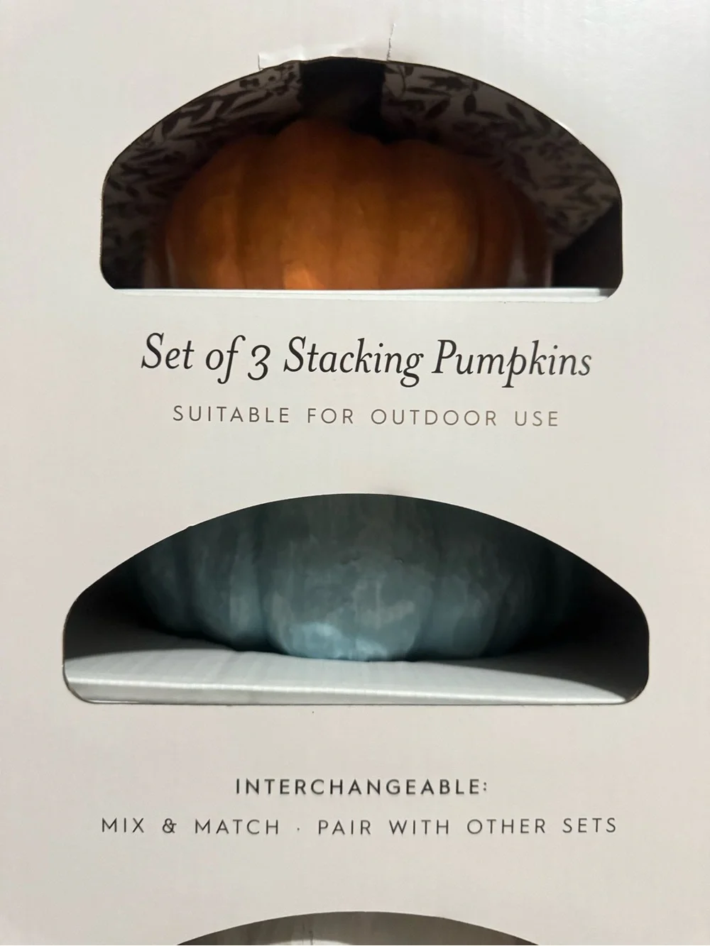 NEW 3 Pc Laura Ashley Indoor/Outdoor Stackable Pumpkin Set Fall Decor Blue White